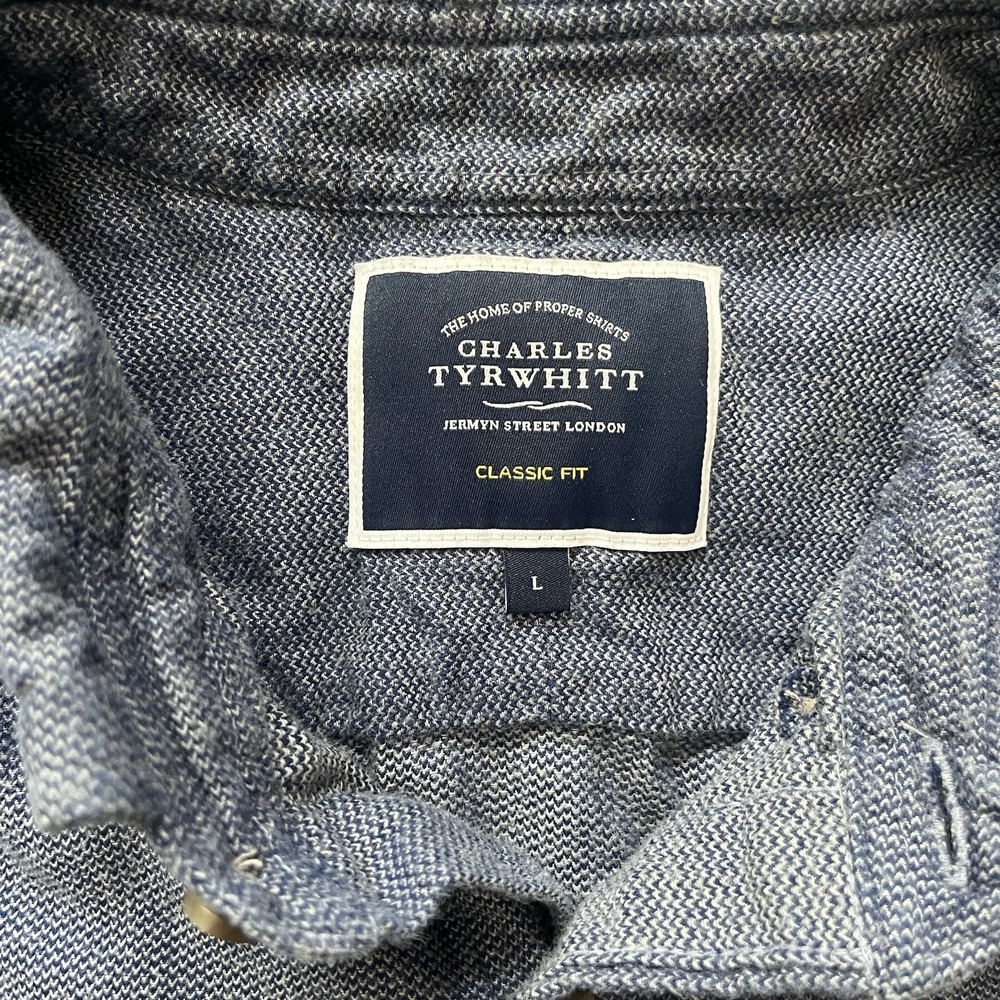 Charles Tyrwhitt Shirt Mens Large Birdseye Blue Classic Fit Button Up Casual - Picture 3 of 12